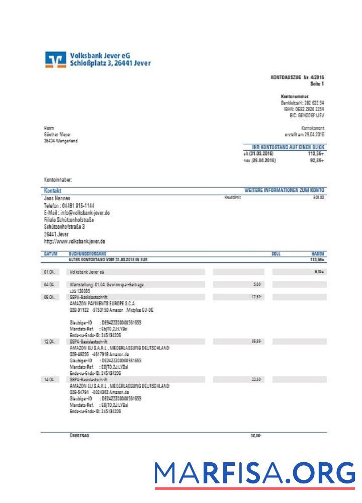 Realistic Germany Sparkasse Miltenberg Obernburg bank statement word template